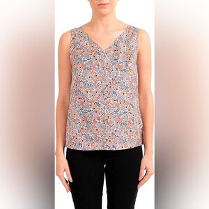 Hugo Boss Ibla Floral Print 100% Silk Sleeveless Blouse 8